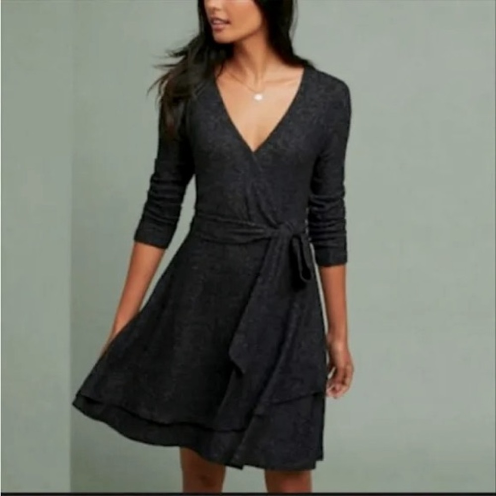 Anthropologie Saturday Sunday charcoal gray super soft wrap tie belt dress small